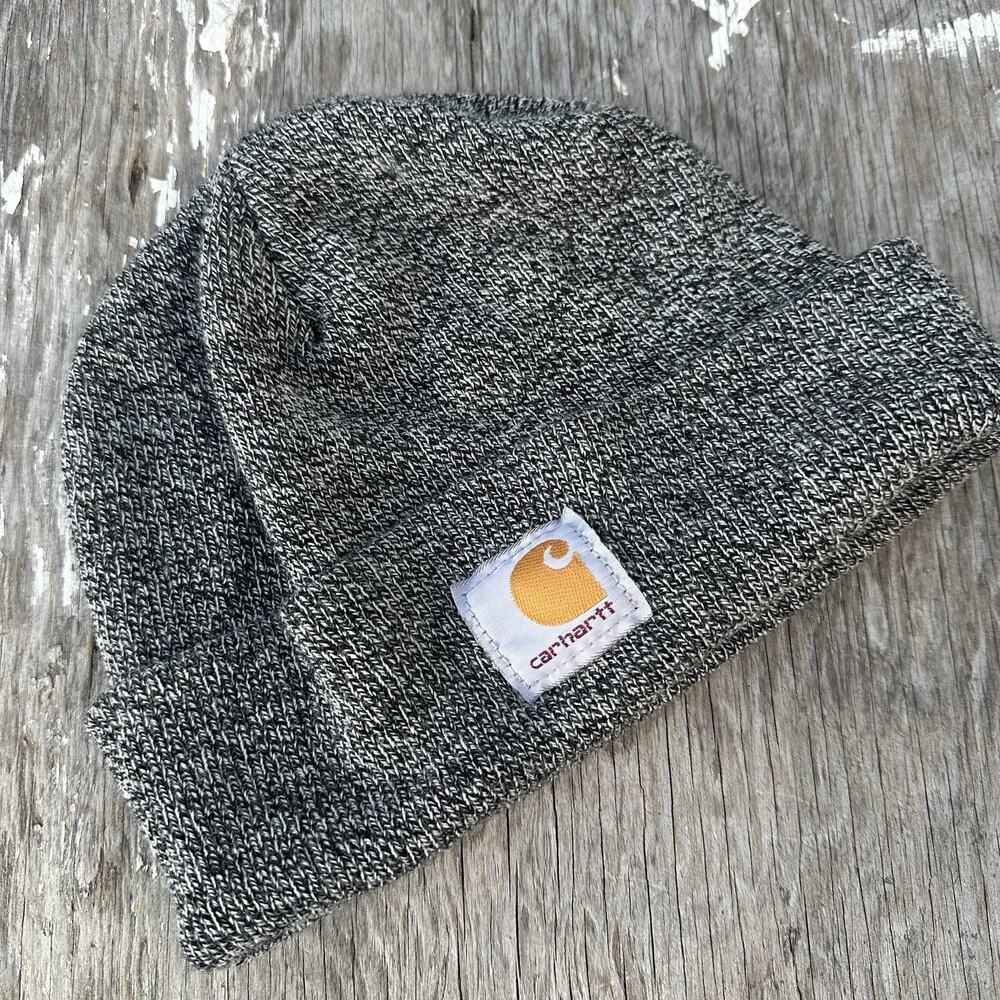 Carhartt Men Beanie ONE SIZE FITS ALL Gray Heather Knit Foldover Patch Logo